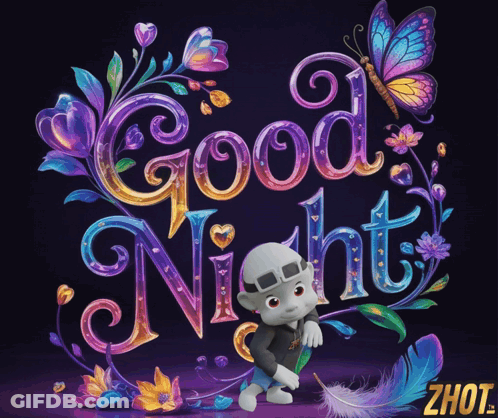 Good Night Poster With Feather And Butterfly GIF
