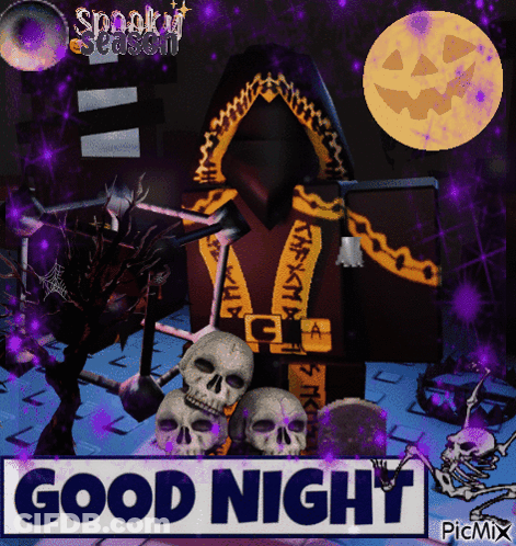 Good Night Poster With Skulls And Skeletons GIF