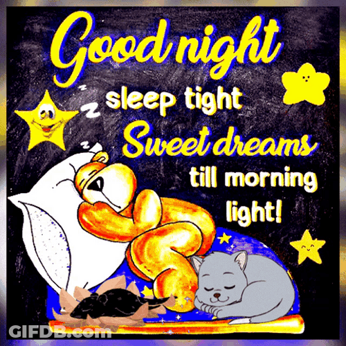 Good Night Sleep Tight Light Bear Cat Sleeping GIF
