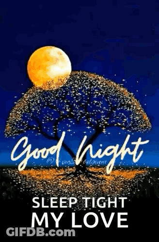 Good Night Sleep Tight My Love With Tree And Full Moon GIF