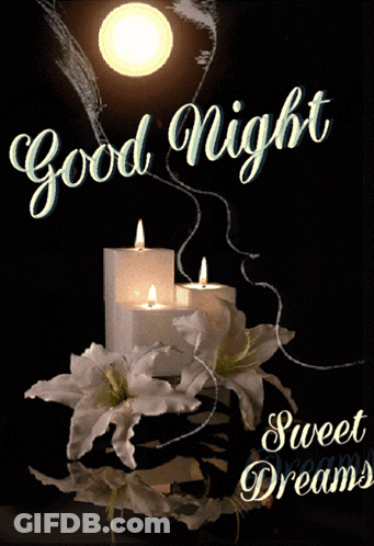 Good Night Sweet Dreams Card With Candles And Flowers GIF