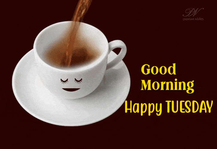 Good Tuesday Morning Cute Smiling Cup Animation GIF