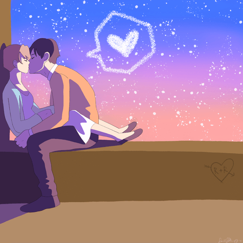 Goodnight Kiss Anime Couple Animation Night Sky GIF