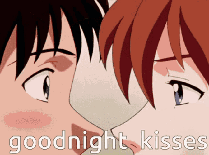 Goodnight Kiss Anime Couple Neon Genesis Evangelion GIF