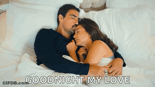 Goodnight My Love Man And Woman Hugging In Bed GIF