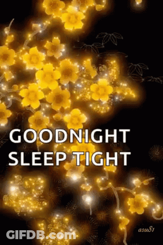 Goodnight Sleep Tight Greeting Card With Yellow Flowers And Lights GIF