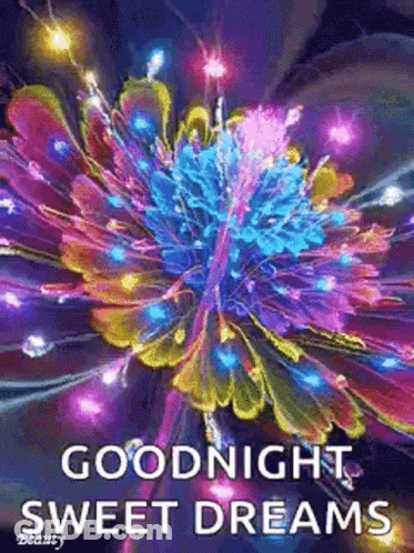 Goodnight Sweet Dreams Card With Colorful Flower And Lights GIF