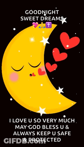 Goodnight Sweet Dreams Crescent Moon With Hearts And Stars GIF