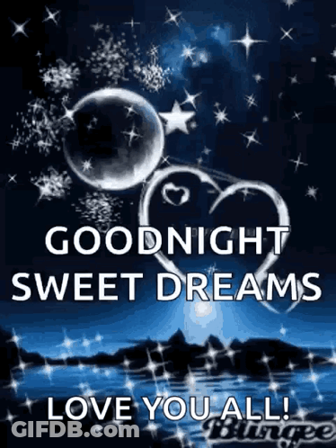 Goodnight Sweet Dreams Greeting Card With Hearts And Bubbles GIF