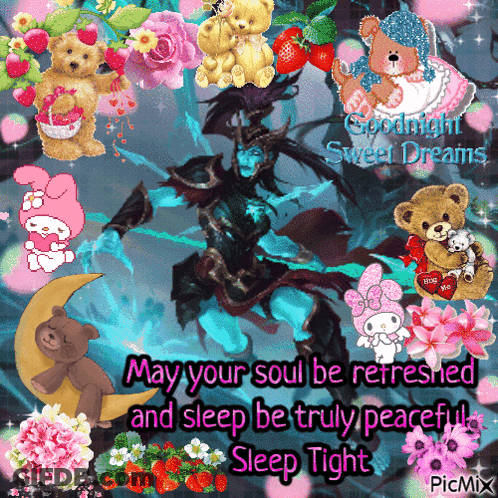 Goodnight Sweet Dreams Teddy Bears Flowers Dragon GIF