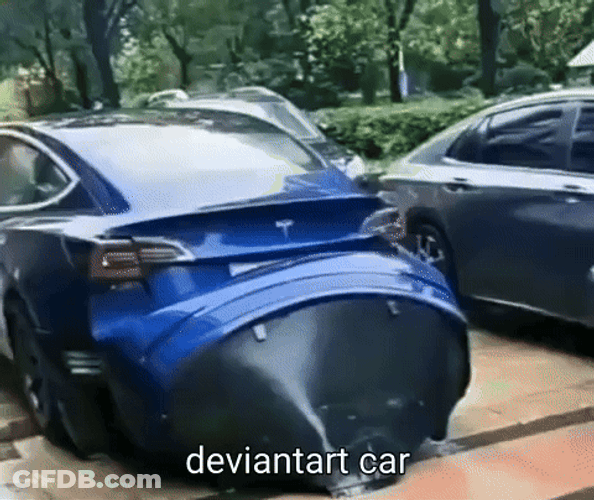 Goofy Ahh Cars Blue Vehicle With Inflated Back GIF