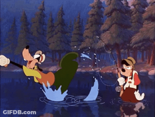 Goofy And Goofy Are Fishing In The Water GIF