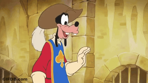 Goofy Cartoon Character In Hat And Blue Vest GIF