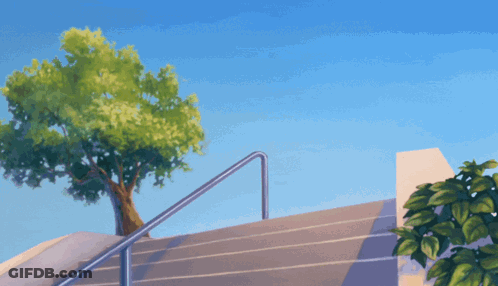 Goofy Cartoon Character Riding Skateboard Down Stairs GIF