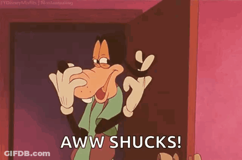 Goofy Cartoon Character Saying Aww Shucks In Doorway GIF