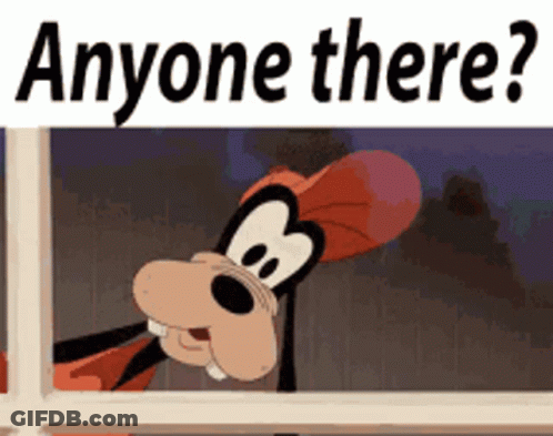 Goofy Is Looking Out A Window With The Words Anyone There GIF