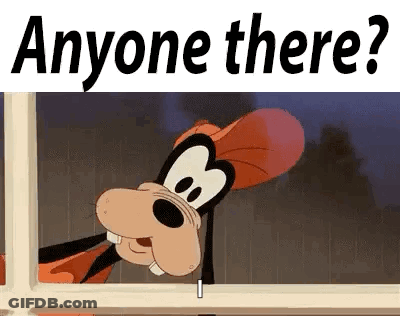 Goofy Is Looking Out Of A Window With The Words `` Anyone There '' . GIF