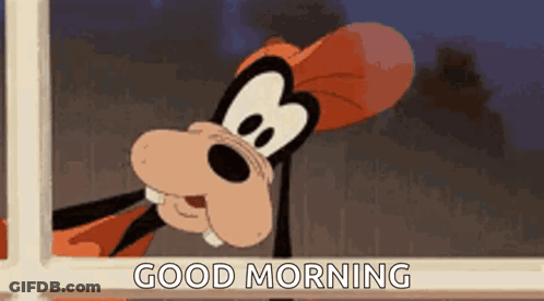 Goofy Is Peeking Out Of A Window And Saying Good Morning GIF