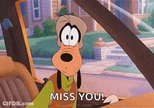 Goofy Is Sitting In The Driver 'S Seat Of A Car And Says Miss You . GIF