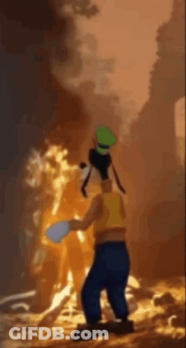 Goofy Is Standing In Front Of A Fire Holding A Bucket GIF