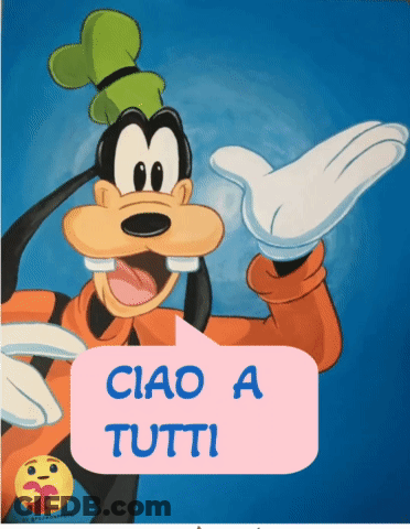 Goofy Says Ciao A Tutti In A Pink Speech Bubble GIF