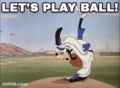 Goofy Throwing Baseball Saying Let's Play Ball GIF