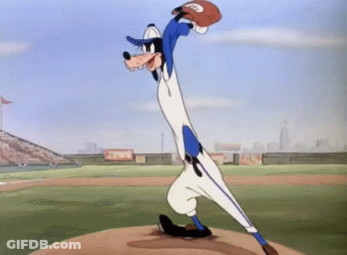 Goofy Throwing Baseball With Glove Saying A GIF