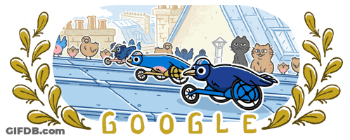 Google Logo With Birds Racing GIF
