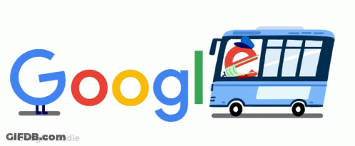 Google Logo With Blue Bus And Red Heart GIF