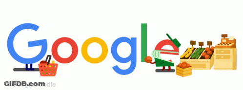 Google Logo With Person Holding Basket Of Fruit GIF