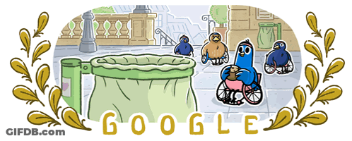 Google Logo With Person In Wheelchair Surrounded By Birds GIF