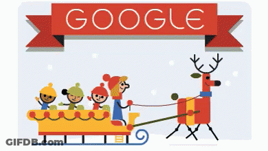 Google Logo With Reindeer Pulling Sled GIF