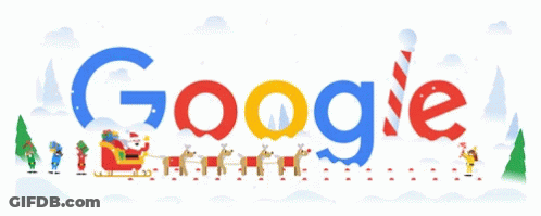 Google Logo With Santa In Sleigh And Reindeer GIF