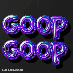 Goop Written In Purple Foil Balloons GIF