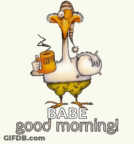 Goose Holding Coffee Saying Good Morning GIF