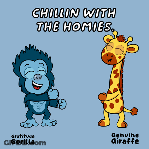 Gorilla And Giraffe Chillin With The Homies GIF