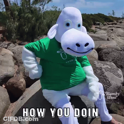 Gorilla Mascot In Green Shirt Saying How You Doin GIF