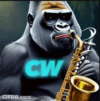 Gorilla Playing Saxophone With CW GIF
