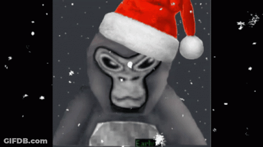 Gorilla Tag With Christmas Hat And Snow Effects GIF