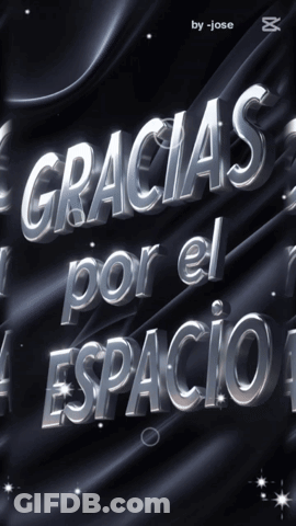 Gracias Por El Espacio Is Written In Silver Letters On A Black Background GIF