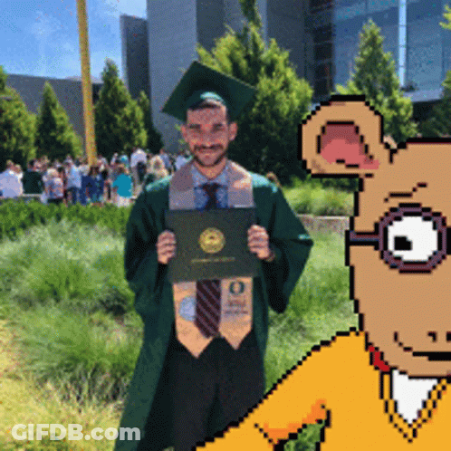 Graduation Cap And Gown Man Holding Diploma GIF