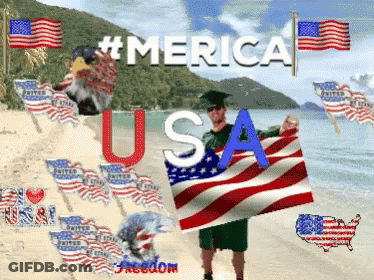Graduation Cap Man Holding Flag Beach Merica USA GIF
