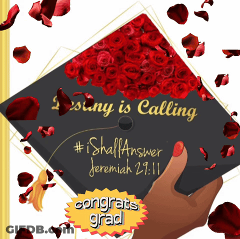 Graduation Cap With Red Roses Destiny Is Calling GIF