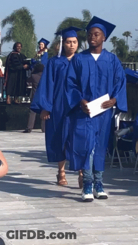 Graduation Man And Woman In Blue Gowns GIF