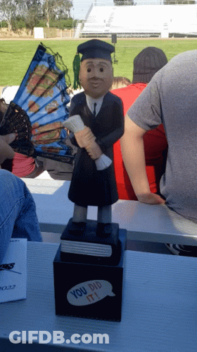 Graduation Statue Holding Diploma GIF