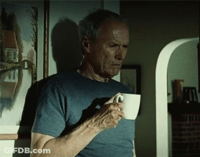 Gran Torino Clint Eastwood Drinking Coffee GIF