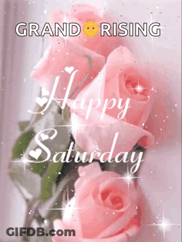 Grand Rising Saturday Card With Pink Roses GIF
