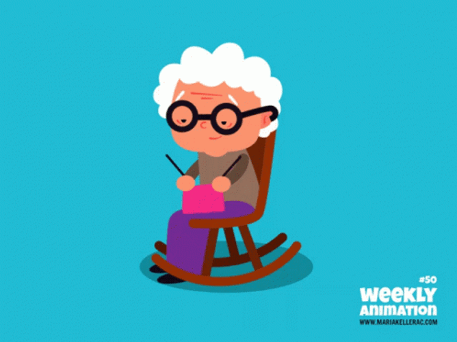 Grandma Cartoon Rocking Chair Knitting GIF
