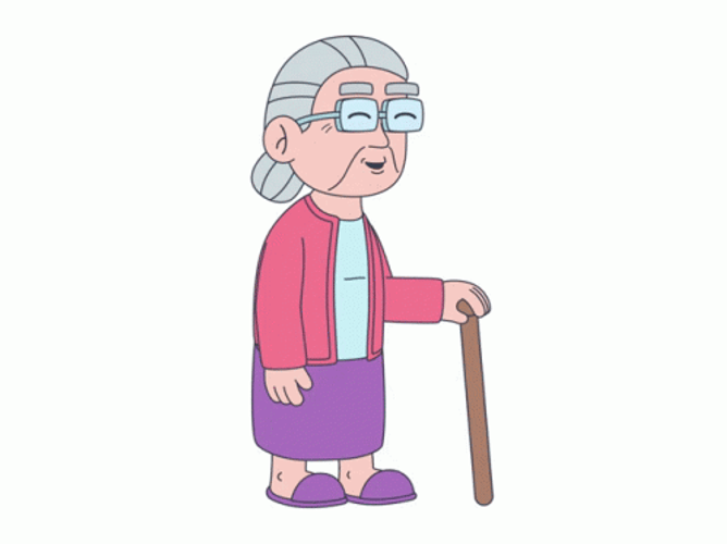 Grandma Walking With Stick Points GIF