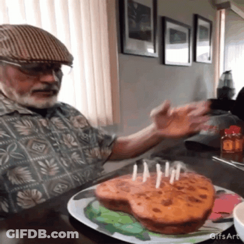 Grandpa Claps On Happy 65Th Birthday Cake GIF